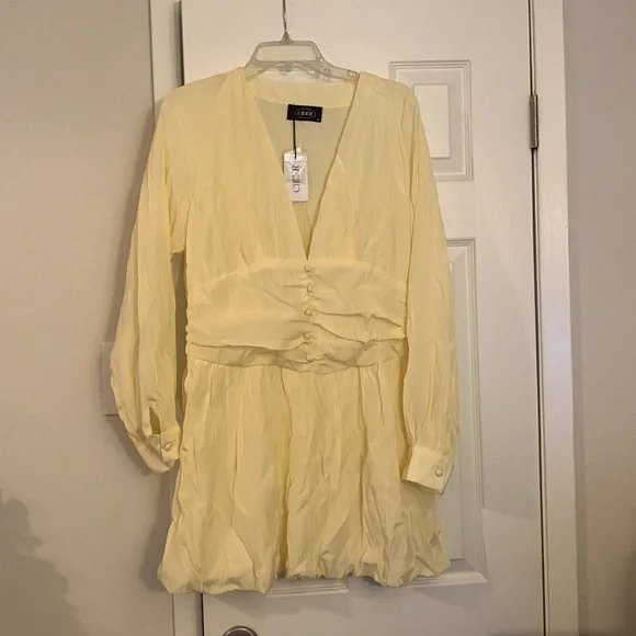 Cider Deep V Yellow Mini Dress - Picture 5 of 5